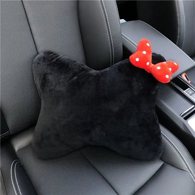 Cute Bowknot Car Headrest Neck Pillow Universal Plush Seat Belt Shoulder Pad Car Accessories Interior For Women