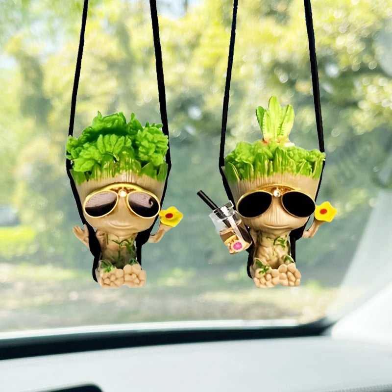 Car Rearview Mirror Decoration Pendant Miniature Model Groot Ornament Cartoon Swing Tree Man Figurine Home Decor Kids Gifts
