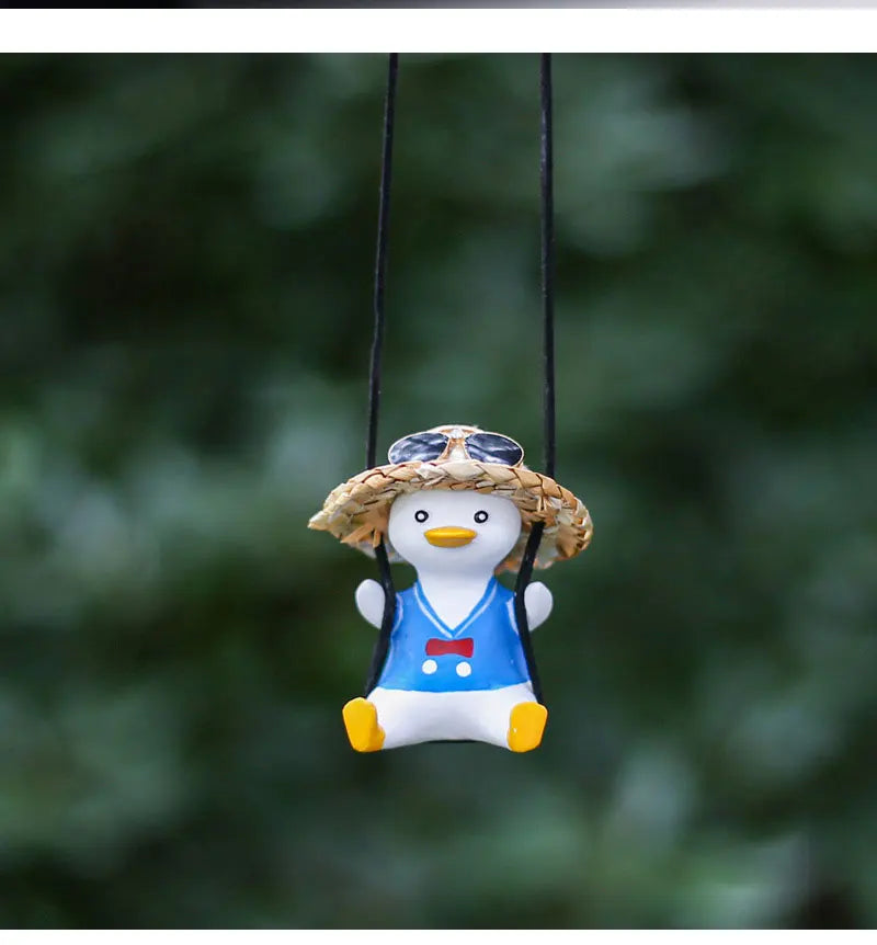 Cute Swing Sitting Duck Car Interior Pendant Auto Rearview Mirror Hanging Ornaments Decoration For Women Man Car Accessories