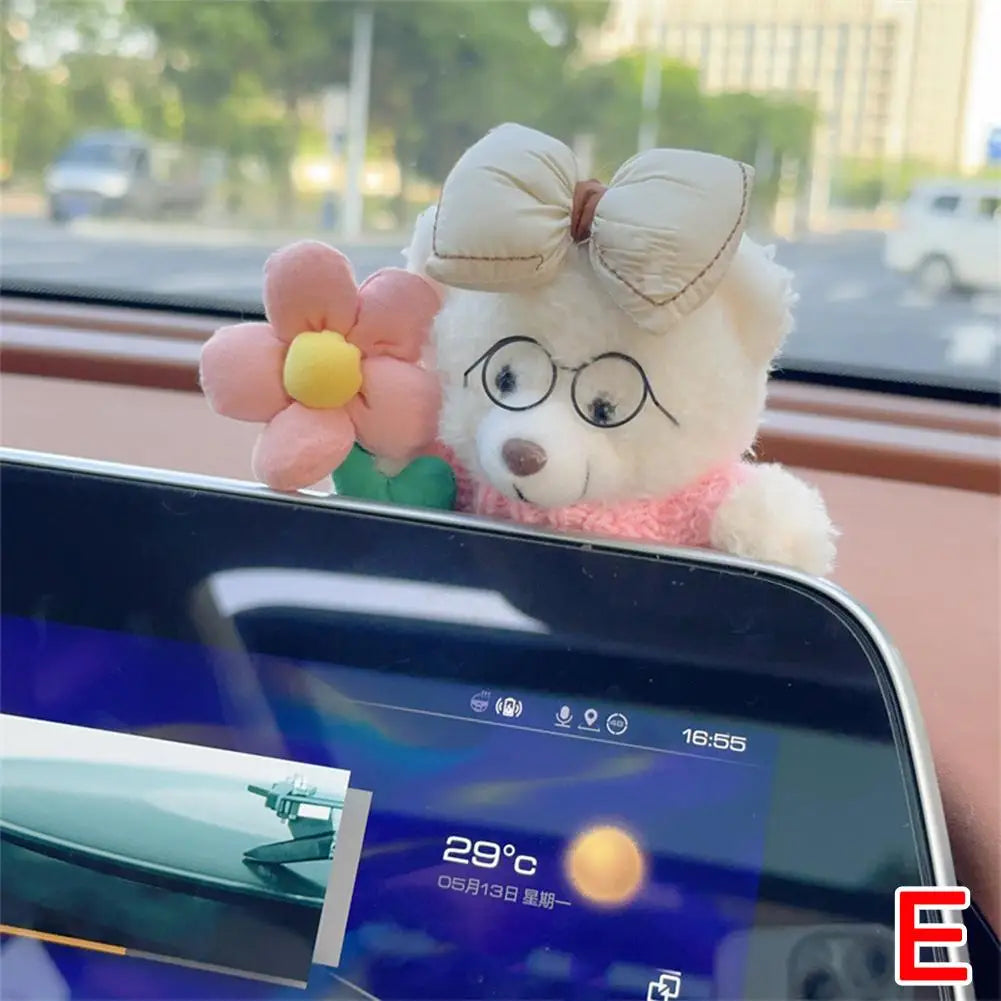 Car Decoration Interior Decoration Bear Screen Ornaments Plush Cartoon Cute Bear Car Center Console Decoration