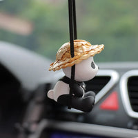 Car Pendant Cute Panda Swing Auto Rearview Mirror Hanging Ornaments Cartoon Decor Auto Accessories