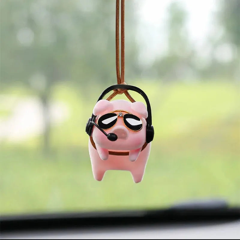 Cute Pig with Glasses Car Pendant Auto Rearview Mirror Pendants Swing Pig Coche Interior Decoraction Accessories Creative Gift