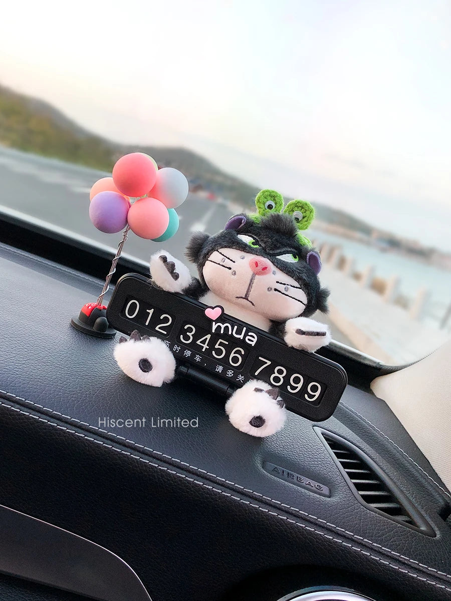 Cute Cat Car Parking Number Plate Temporary Emergency Contact Sign Adorable Automotive Interior Decor for Women Vehicle Accessor