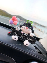 Cute Cat Car Parking Number Plate Temporary Emergency Contact Sign Adorable Automotive Interior Decor for Women Vehicle Accessor