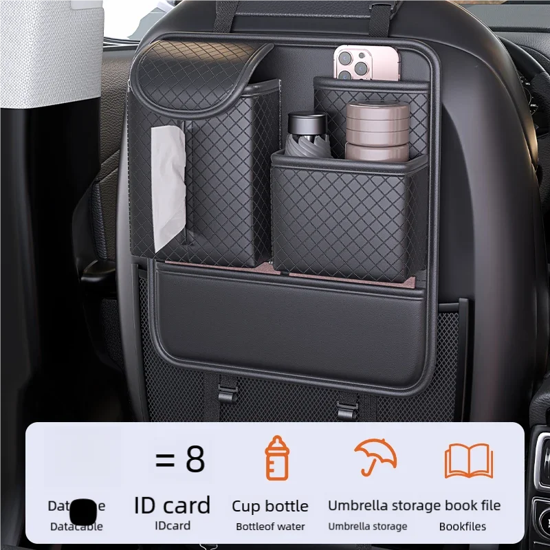 JFBONIN  Quilted Car Seat Back Organizer Storage Bag High Capacity Multi Pocket Tissue Box Holder Automotive System