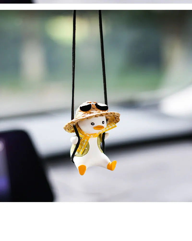Cute Swing Sitting Duck Car Interior Pendant Auto Rearview Mirror Hanging Ornaments Decoration For Women Man Car Accessories