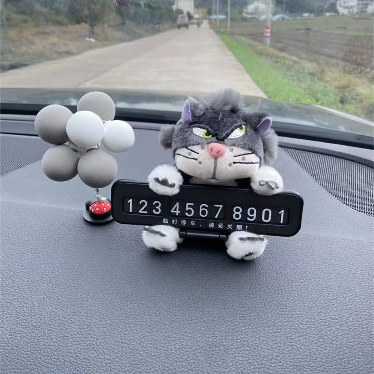Cute Cat Car Parking Number Plate Temporary Emergency Contact Sign Adorable Automotive Interior Decor for Women Vehicle Accessor