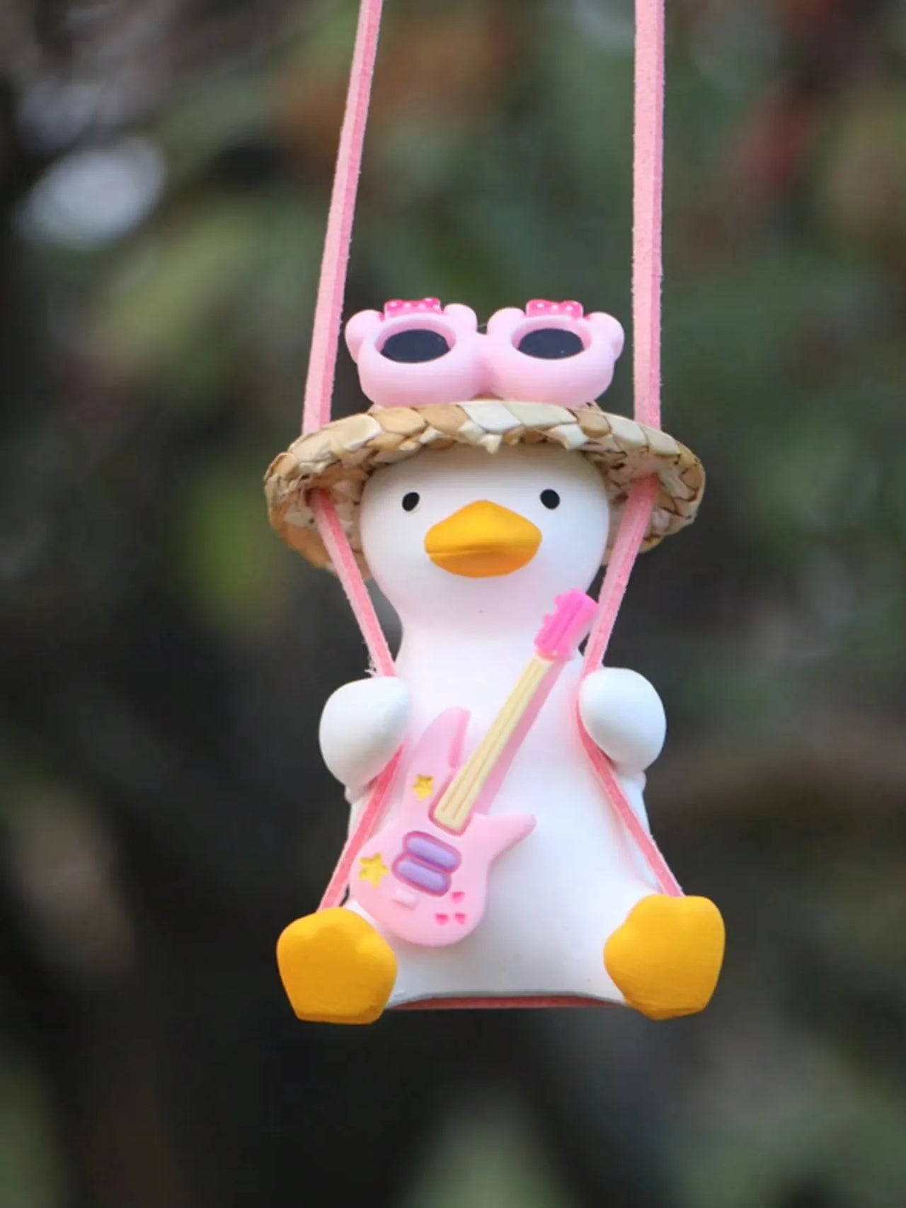 Cute Pink Anime Duck Swing Car Pendant - Rearview Mirror Hanging Ornament with Swinging Motion, Women's Interior Decoration