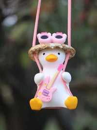 Cute Pink Anime Duck Swing Car Pendant - Rearview Mirror Hanging Ornament with Swinging Motion, Women's Interior Decoration