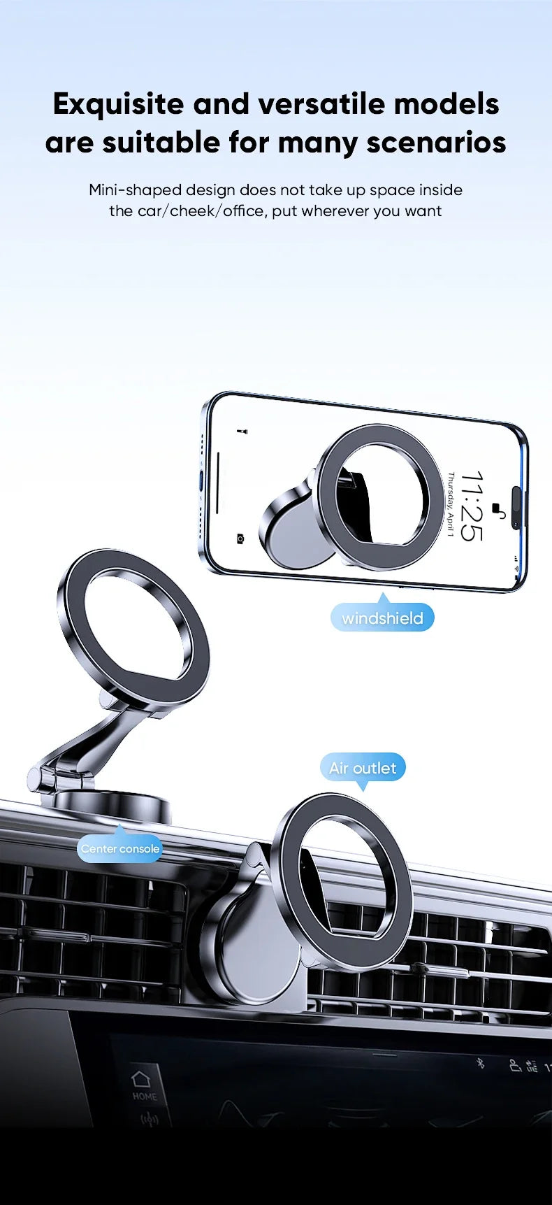 Strong Magnetic Cell Phone Holder Car 360° Swivel Adjustable Back Sticker Holder Magsafe for IPhone 15 Samsung Xiaomi Universal