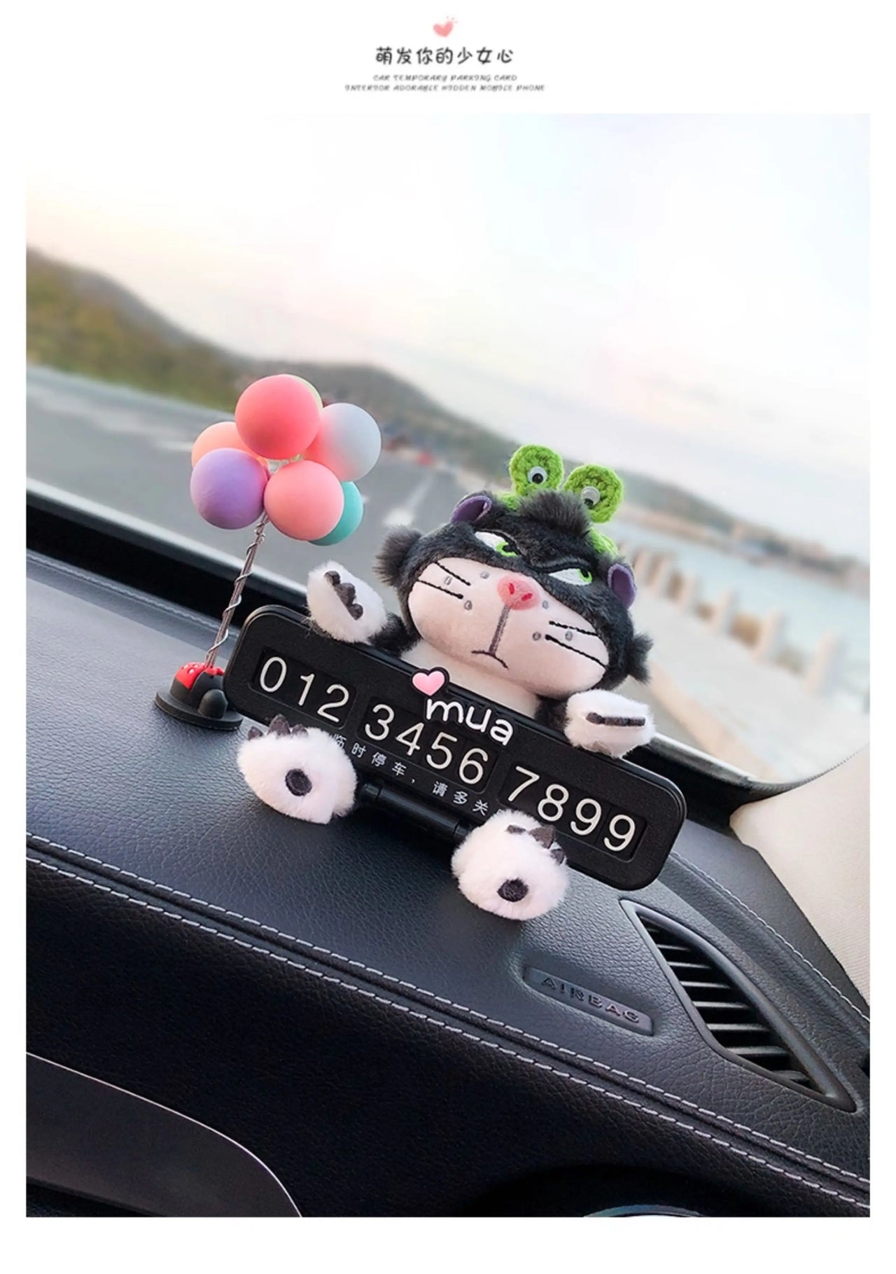 Cute Cat Car Parking Number Plate Temporary Emergency Contact Sign Adorable Automotive Interior Decor for Women Vehicle Accessor