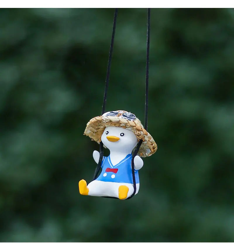 Cute Swing Sitting Duck Car Interior Pendant Auto Rearview Mirror Hanging Ornaments Decoration For Women Man Car Accessories