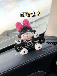 Cute Cat Car Parking Number Plate Temporary Emergency Contact Sign Adorable Automotive Interior Decor for Women Vehicle Accessor