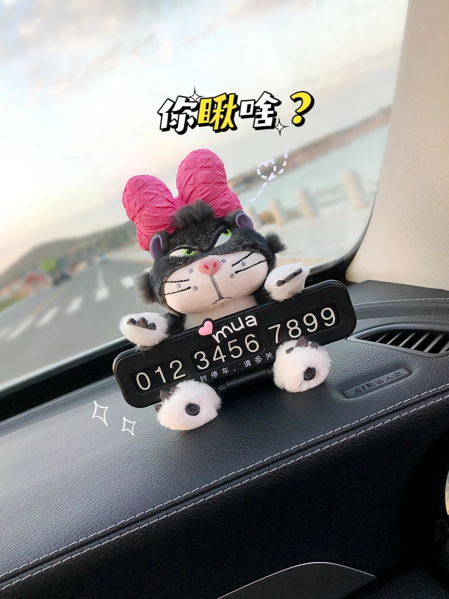 Cute Cat Car Parking Number Plate Temporary Emergency Contact Sign Adorable Automotive Interior Decor for Women Vehicle Accessor