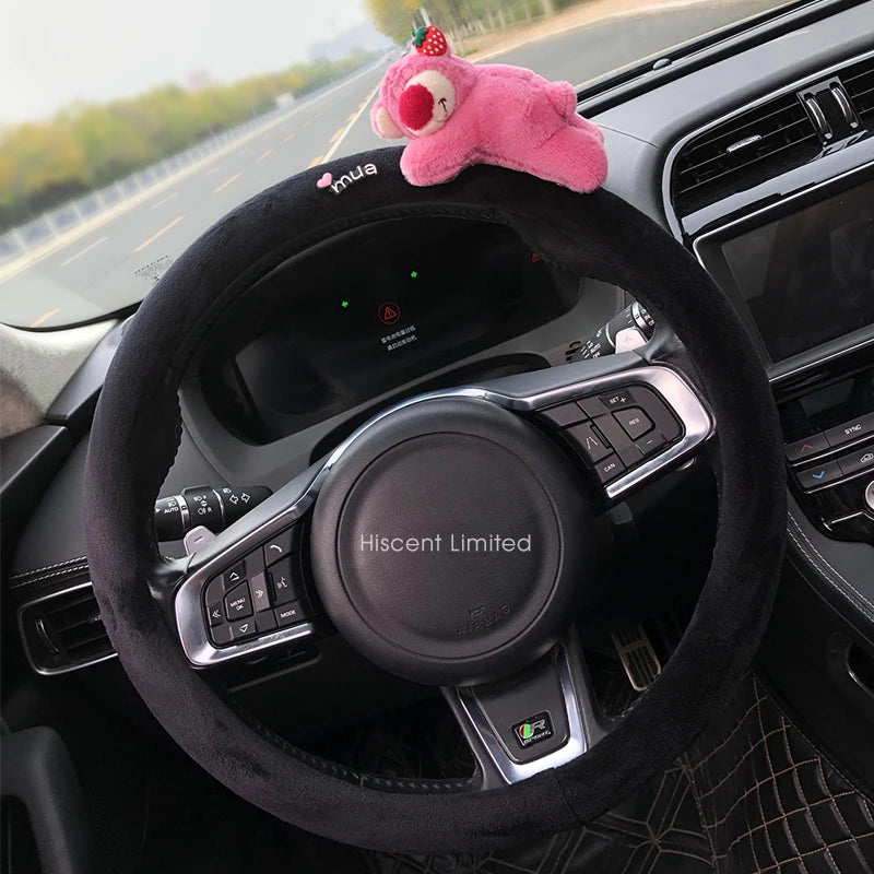Car Seat Belt Cover Anime Strawberry Bear Plush Auto Seat Belt Shoulder Protector Pad Car Interior Accessories For Christmas