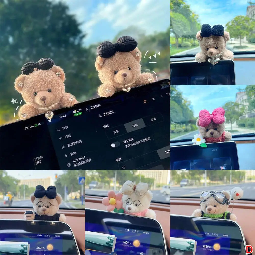 Car Decoration Interior Decoration Bear Screen Ornaments Plush Cartoon Cute Bear Car Center Console Decoration