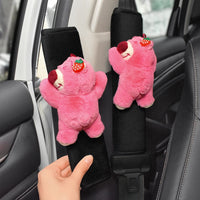 Car Seat Belt Cover Anime Strawberry Bear Plush Auto Seat Belt Shoulder Protector Pad Car Interior Accessories For Christmas