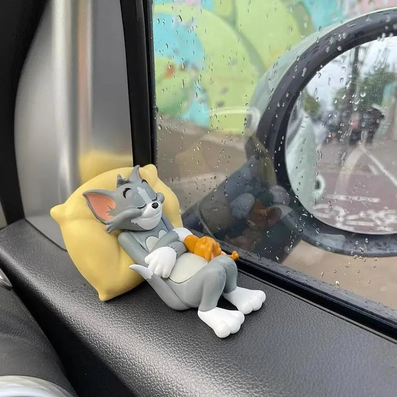 Kawaii Tom Jerry Ornament Cartoon Figure Mini Ornament Car Dashboard Interior Decor Desktop Office Display Accessory Gifts