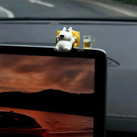 Bull Terrier Car Accessories Interior- Adorable Dashboard Figurine with Relaxed Pose, Auto Ornament for Windshield Tesla Model 3