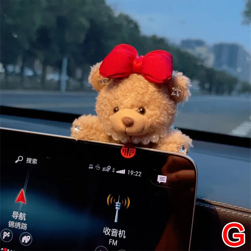 Car Decoration Interior Decoration Bear Screen Ornaments Plush Cartoon Cute Bear Car Center Console Decoration