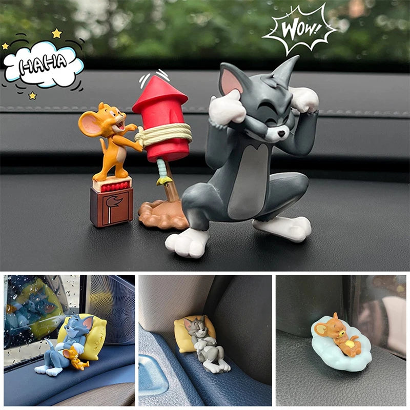 Kawaii Tom Jerry Ornament Cartoon Figure Mini Ornament Car Dashboard Interior Decor Desktop Office Display Accessory Gifts
