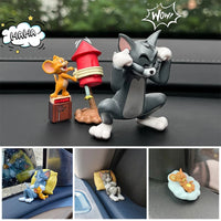 Kawaii Tom Jerry Ornament Cartoon Figure Mini Ornament Car Dashboard Interior Decor Desktop Office Display Accessory Gifts