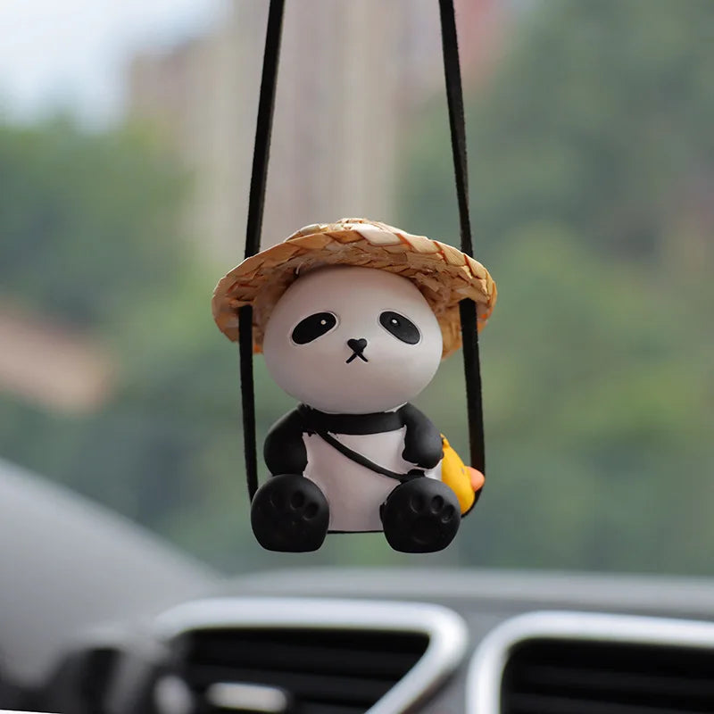 Car Pendant Cute Panda Swing Auto Rearview Mirror Hanging Ornaments Cartoon Decor Auto Accessories