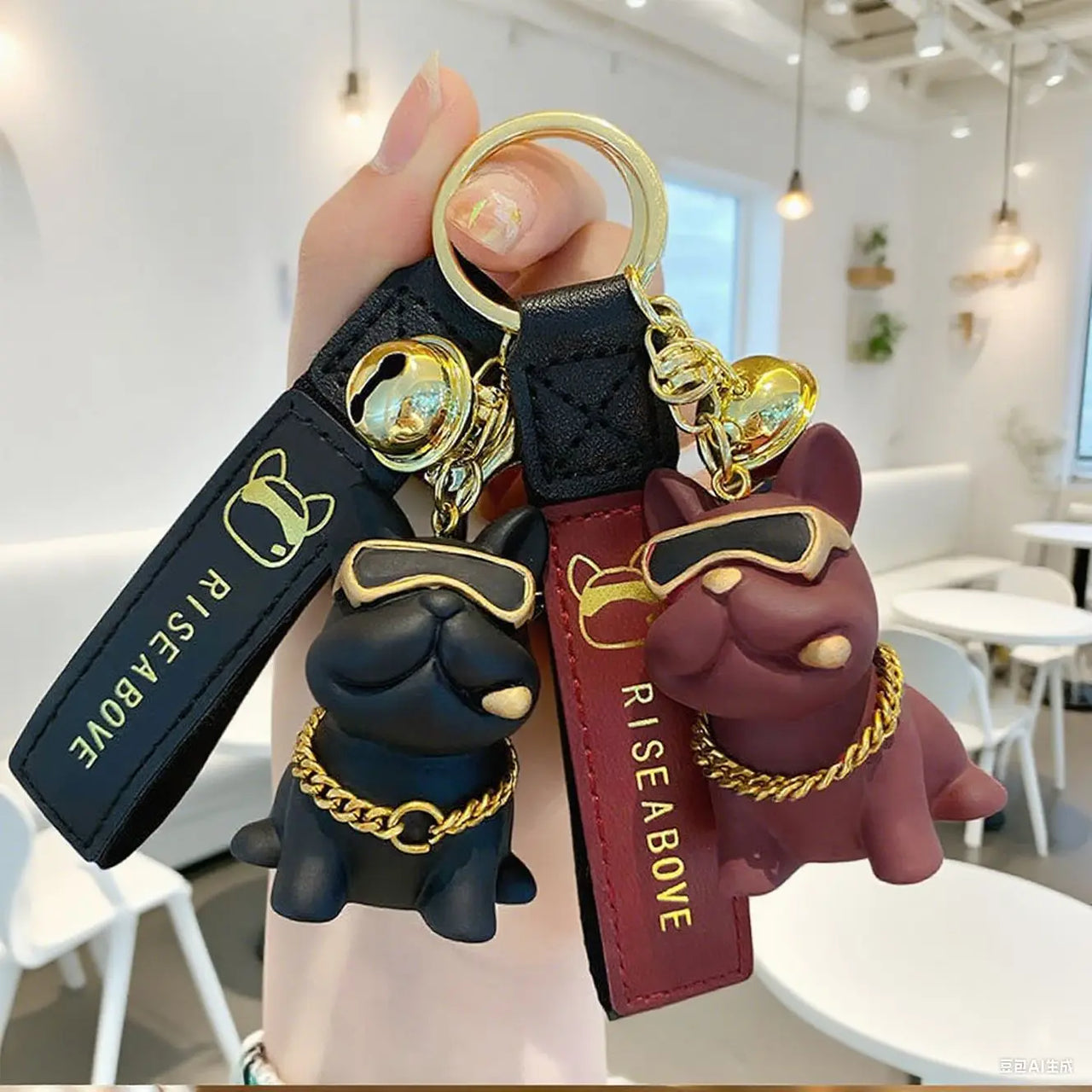 Cool Resin Bulldog Keychain, Cute Puppy Figurine Pendant, Car Schoolbag Key Chain, Exquisite Small Gift