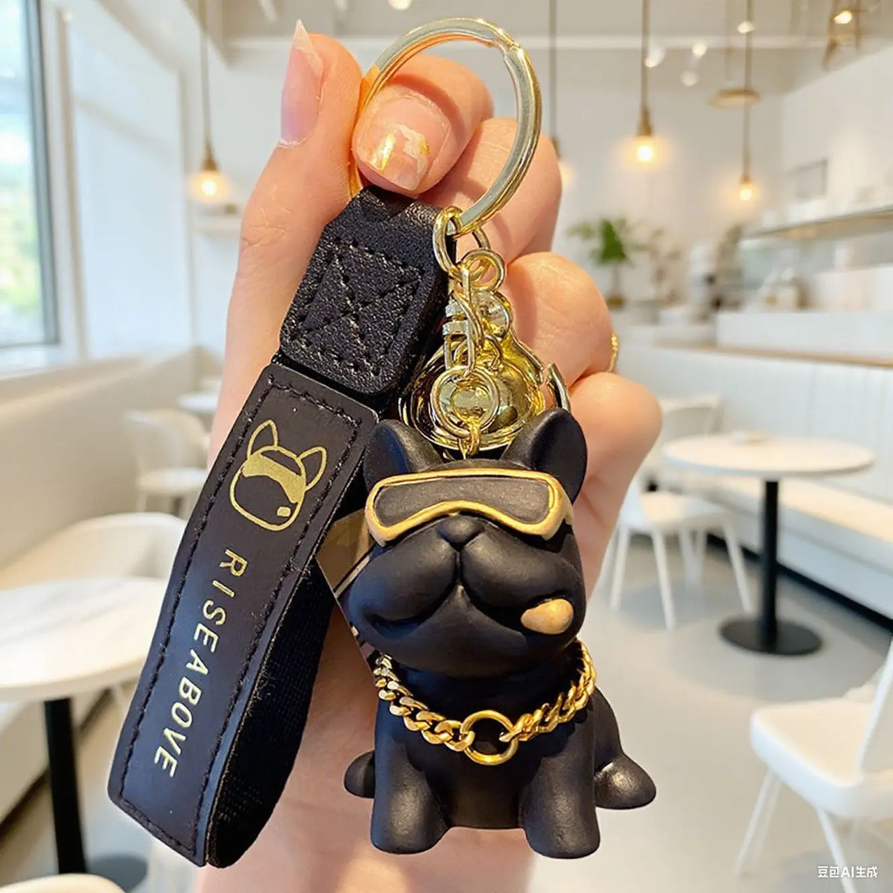 Cool Resin Bulldog Keychain, Cute Puppy Figurine Pendant, Car Schoolbag Key Chain, Exquisite Small Gift