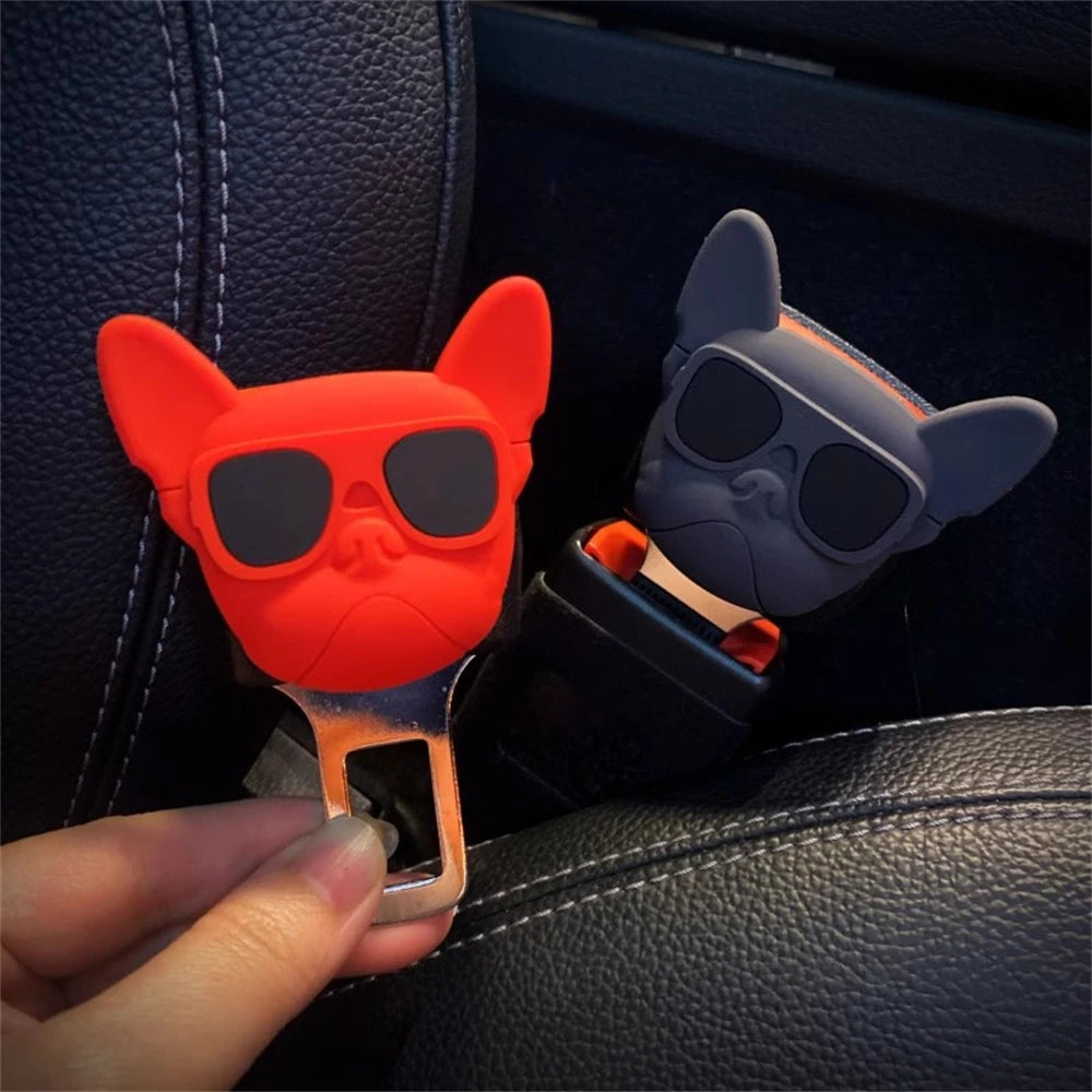 2PCS Head Dog Seat Belt Clip Bulldog Warning Sound Fixing Clip Safety Belt Buckle Clip for Tesla