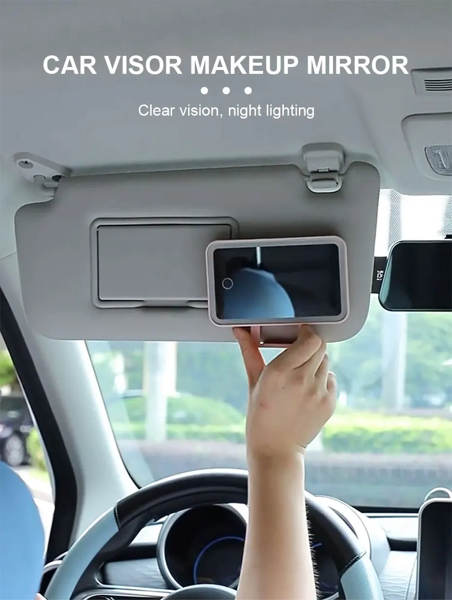 Espejo LED Recargable para Visera de Auto – Luz de Maquillaje
