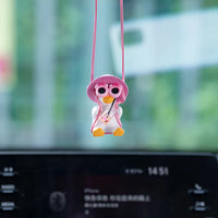 Cute Pink Anime Duck Swing Car Pendant - Rearview Mirror Hanging Ornament with Swinging Motion, Women's Interior Decoration