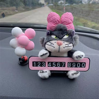 Cute Cat Car Parking Number Plate Temporary Emergency Contact Sign Adorable Automotive Interior Decor for Women Vehicle Accessor