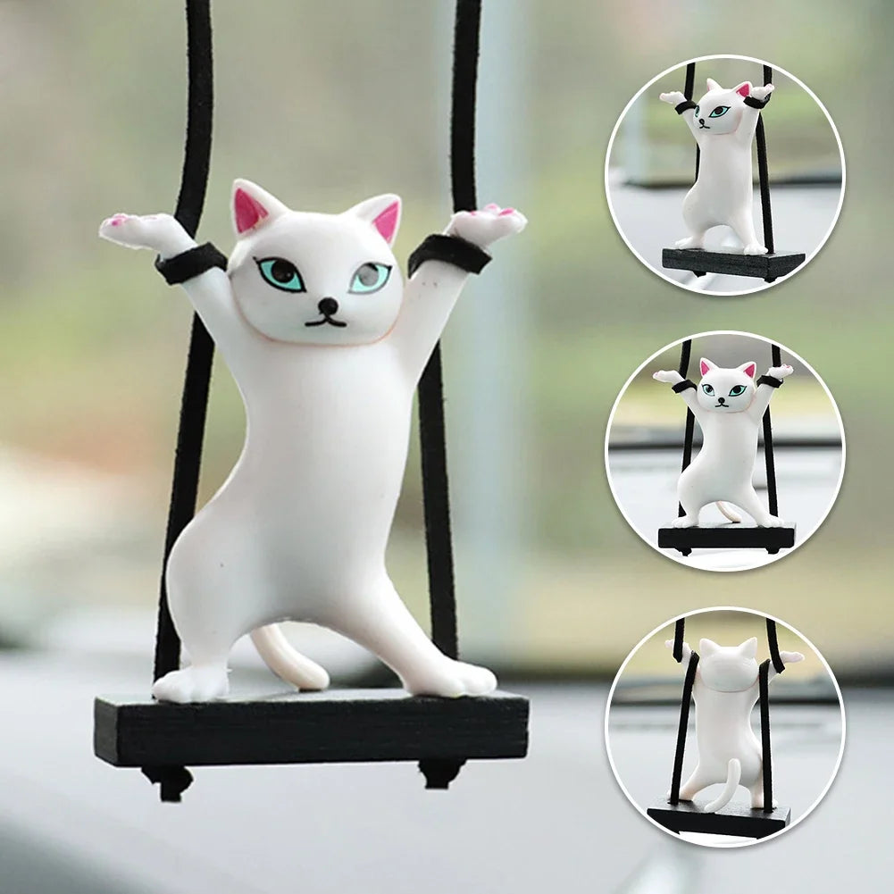 Car Pendant Creative Cute Swing Branch Cat Rearview Mirror Pendant Car Interior Hanging Decoration Auto Interior Accessories