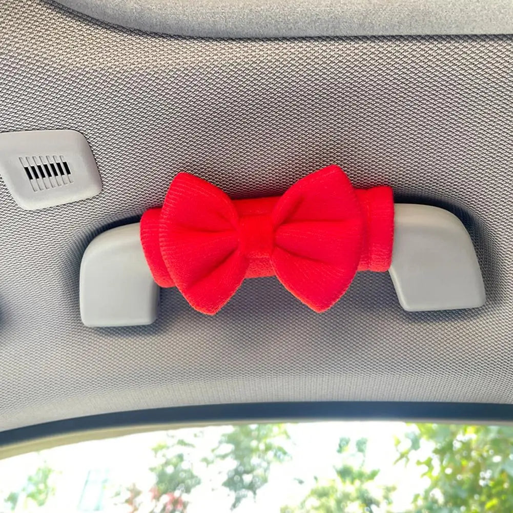Cute Bowknot Car Roof Handle Cover Auto Interior Handrail Protector Decor Cover Universal Vehicle Accessories