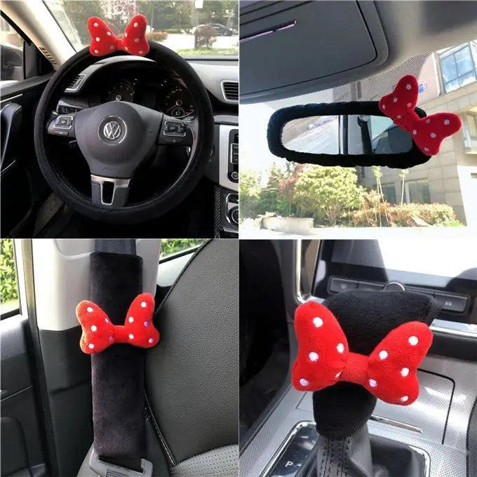 Cute Bowknot Car Headrest Neck Pillow Universal Plush Seat Belt Shoulder Pad Car Accessories Interior For Women