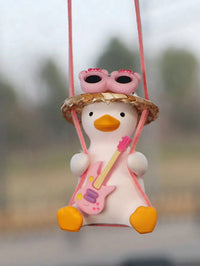 Cute Pink Anime Duck Swing Car Pendant - Rearview Mirror Hanging Ornament with Swinging Motion, Women's Interior Decoration