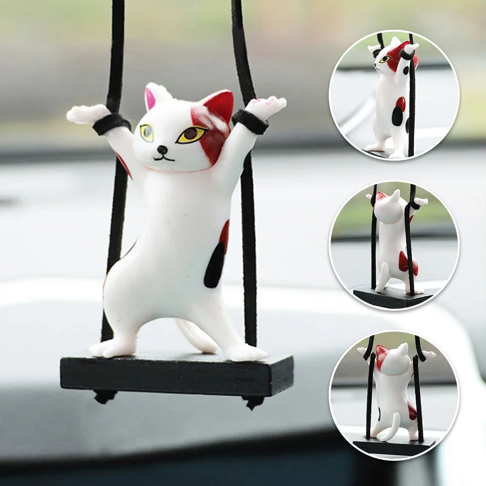 Car Pendant Creative Cute Swing Branch Cat Rearview Mirror Pendant Car Interior Hanging Decoration Auto Interior Accessories