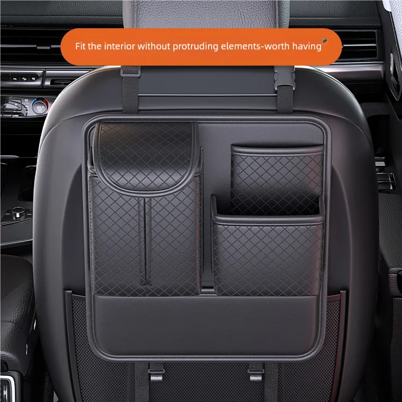 JFBONIN  Quilted Car Seat Back Organizer Storage Bag High Capacity Multi Pocket Tissue Box Holder Automotive System