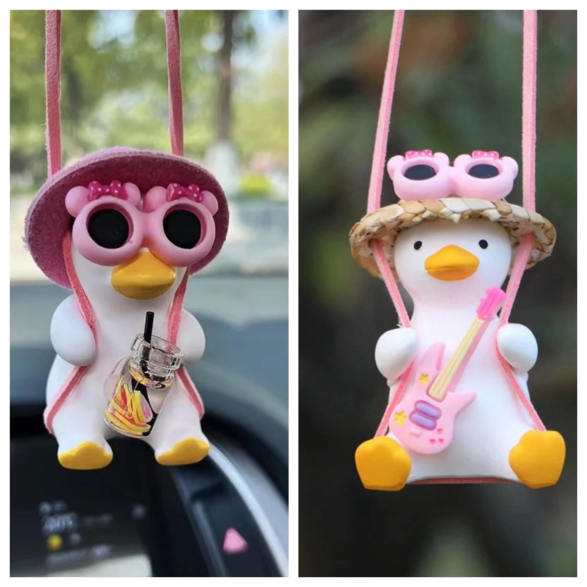 Cute Pink Anime Duck Swing Car Pendant - Rearview Mirror Hanging Ornament with Swinging Motion, Women's Interior Decoration