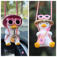 Cute Pink Anime Duck Swing Car Pendant - Rearview Mirror Hanging Ornament with Swinging Motion, Women's Interior Decoration