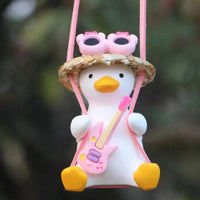 Cute Pink Anime Duck Swing Car Pendant - Rearview Mirror Hanging Ornament with Swinging Motion, Women's Interior Decoration