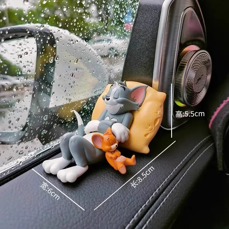 Kawaii Tom Jerry Ornament Cartoon Figure Mini Ornament Car Dashboard Interior Decor Desktop Office Display Accessory Gifts
