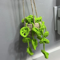Car Mirror Hanging Accessory Handmade Knitted Cute Crochet Potted Plant Rear View Decor Car Interior Accessories