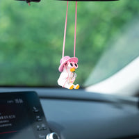 Cute Pink Anime Duck Swing Car Pendant - Rearview Mirror Hanging Ornament with Swinging Motion, Women's Interior Decoration