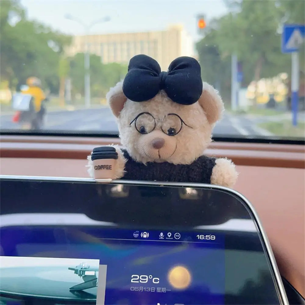 Car Decoration Interior Decoration Bear Screen Ornaments Plush Cartoon Cute Bear Car Center Console Decoration