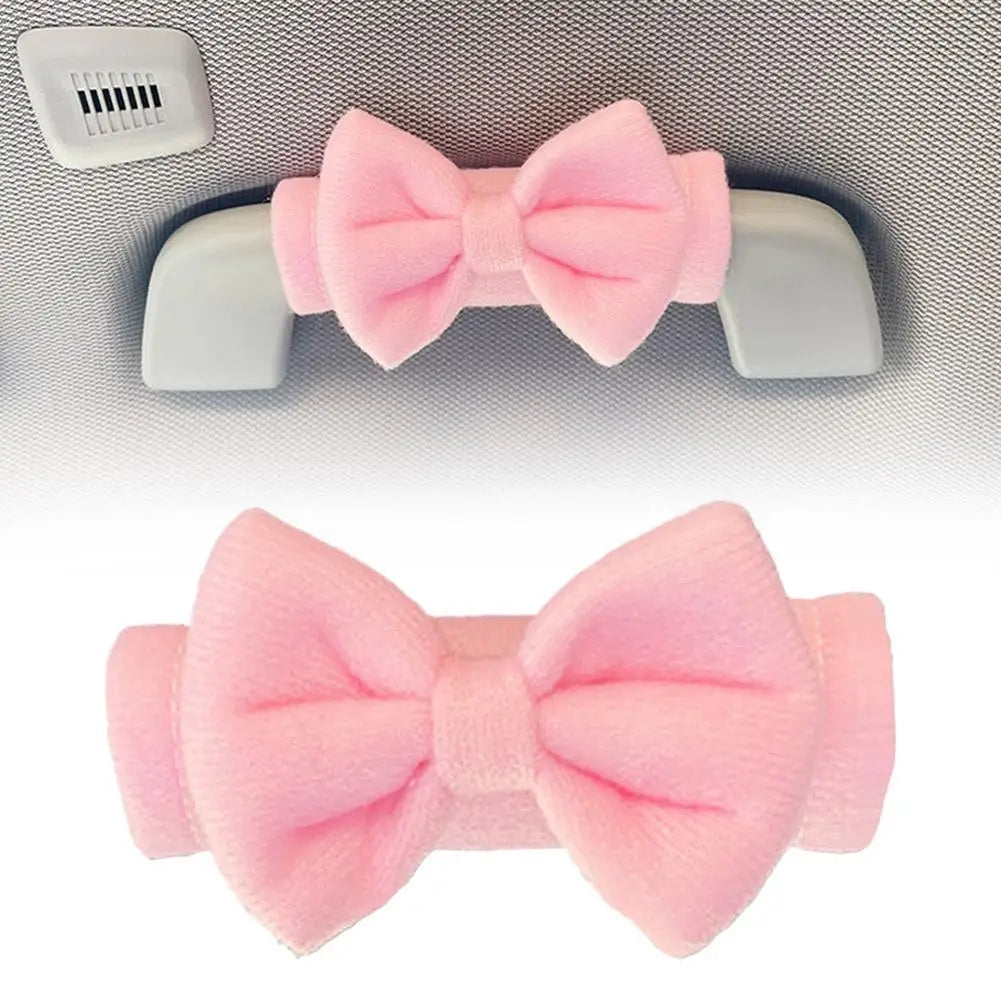 Cute Bowknot Car Roof Handle Cover Auto Interior Handrail Protector Decor Cover Universal Vehicle Accessories