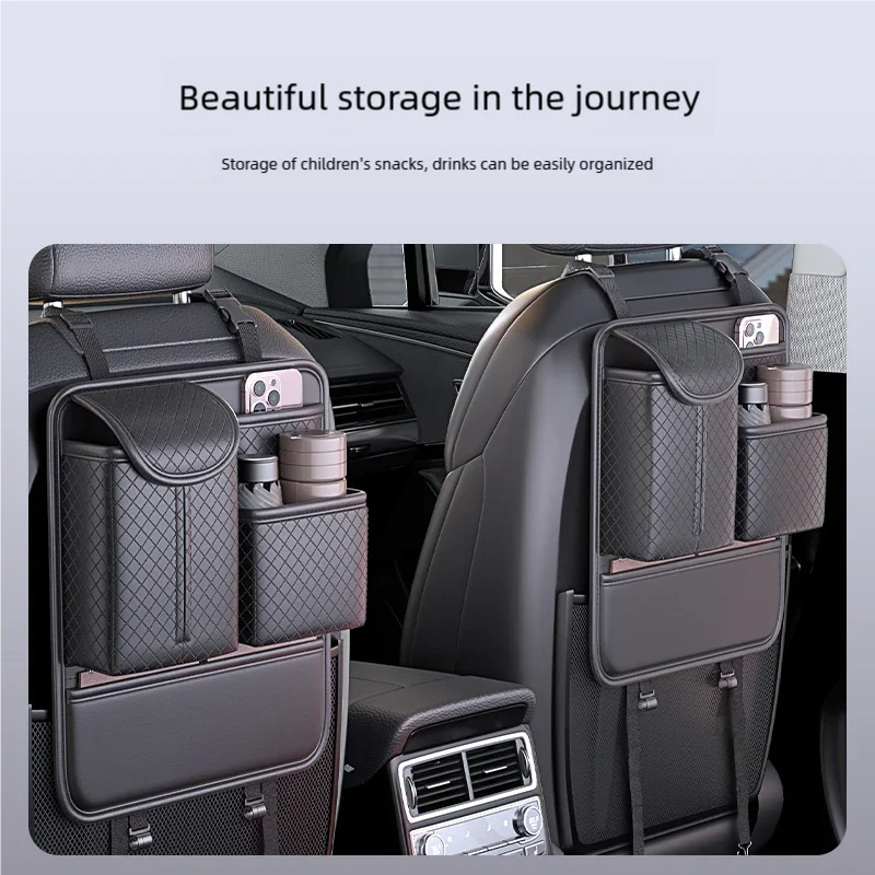 JFBONIN  Quilted Car Seat Back Organizer Storage Bag High Capacity Multi Pocket Tissue Box Holder Automotive System