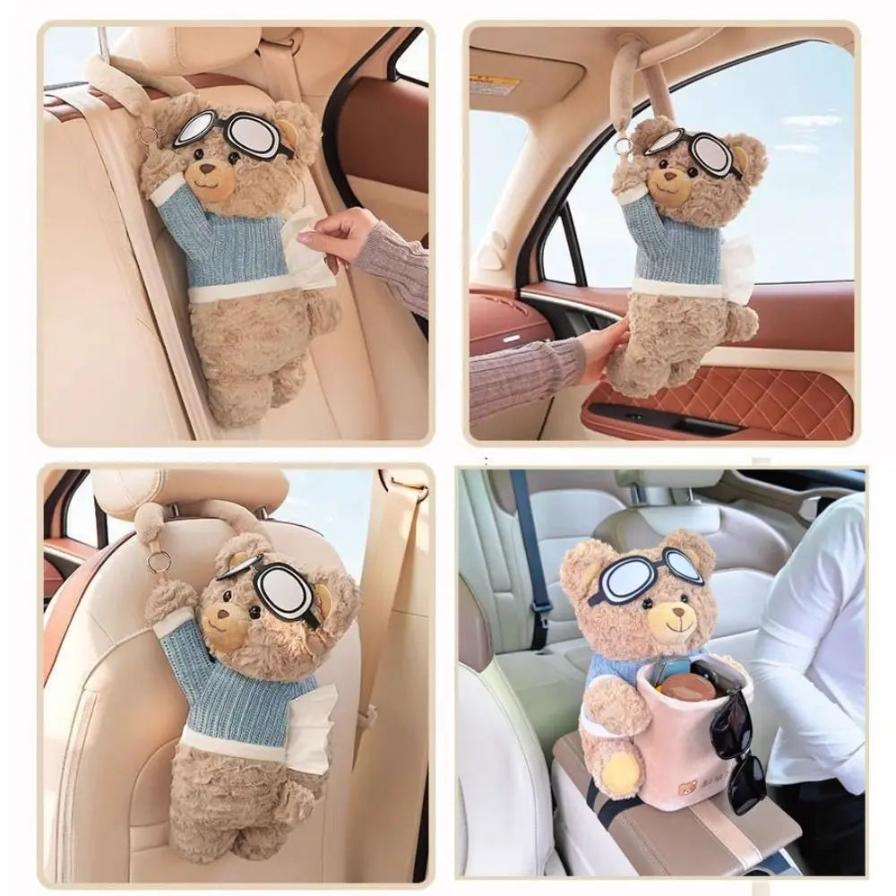 New Plush Car Tissue Box Bear Hanging Hanging Tissue Box Cartoon Armrest Box Paper Case Car Inner Decor