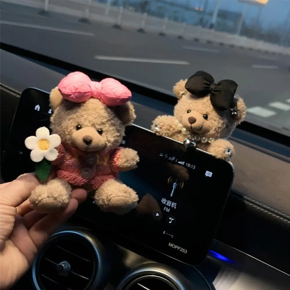 Car Decoration Interior Decoration Bear Screen Ornaments Plush Cartoon Cute Bear Car Center Console Decoration